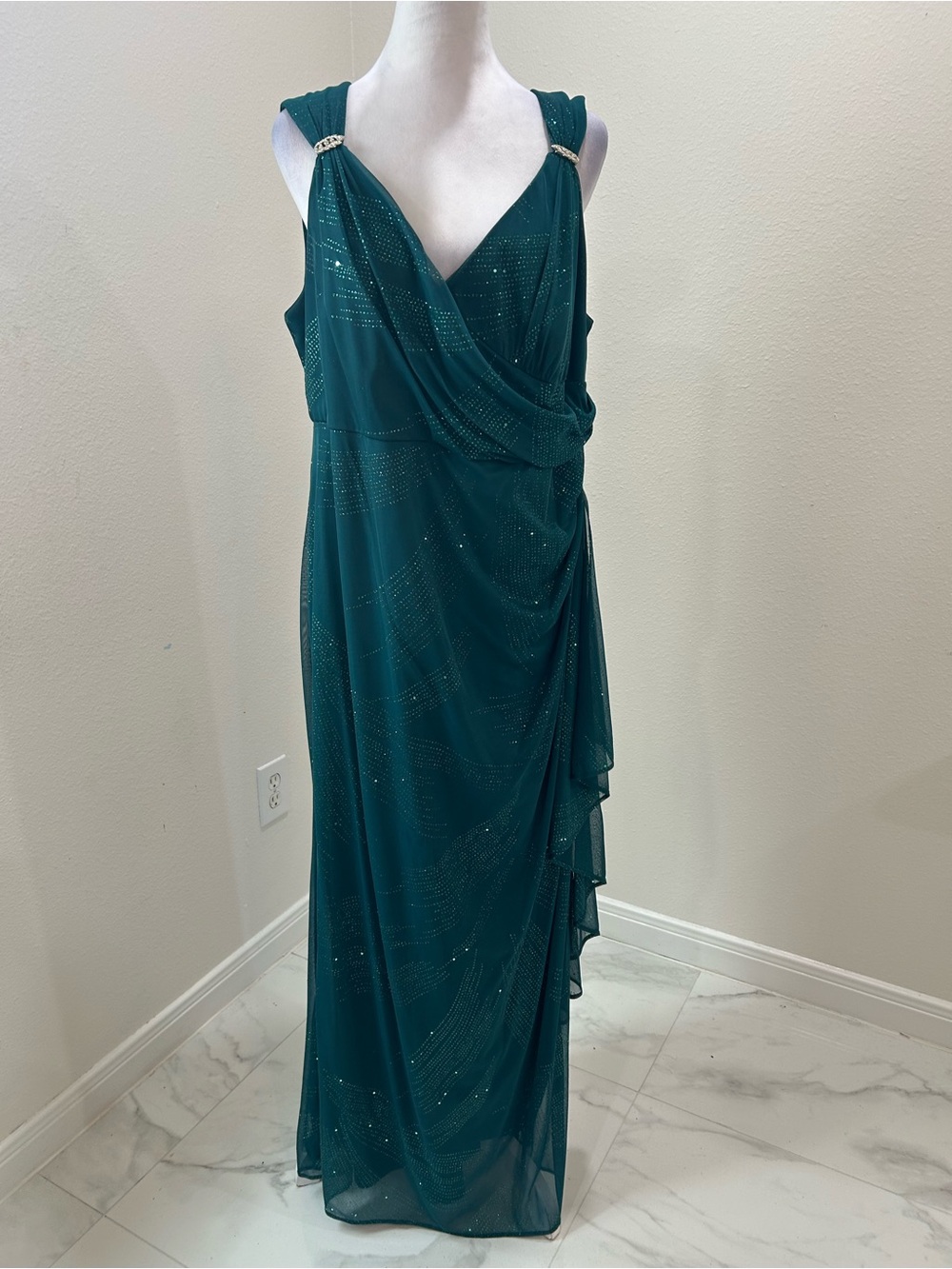 R&M Emerald Green Sparkle Dress Evening Formal Gown, Size 14